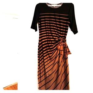 Shirred Bow Tie Striped Brown & Black Dress 8